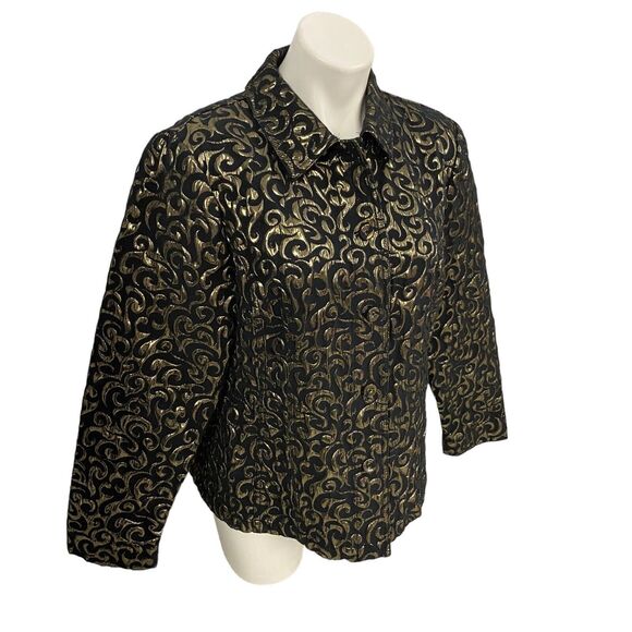 Chicos Blazer Womens Size 2 US 12 Gold Foil Party Holiday Work Office Jacket - Picture 7 of 16